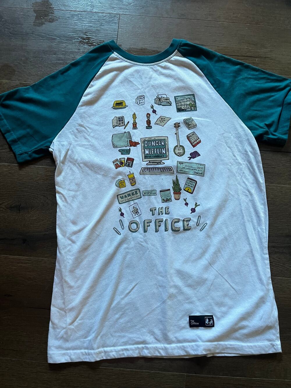 The Office Dunder Mifflin Graphic Raglan T Shirt S CultureFly Teal White